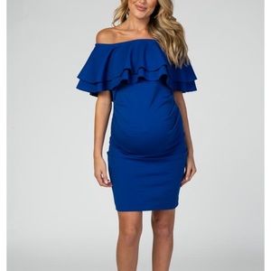 Royal Blue Off The Shoulder Maternity Dress